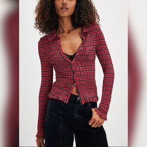 Free People Caught A Feeling Cardi - Size Large, Red Combo, NWT